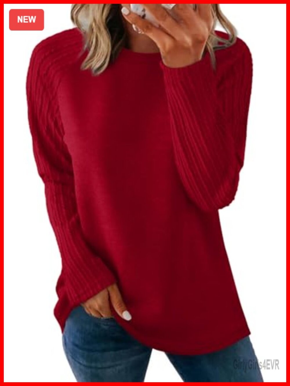 Oversized Crewneck Cable Knit Sleeve Tunic Top Long Sleeve Relaxed Fit